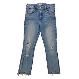 Mother The Insider Crop Step Fray Flare Jeans Medium Wash Distressed Sz 29